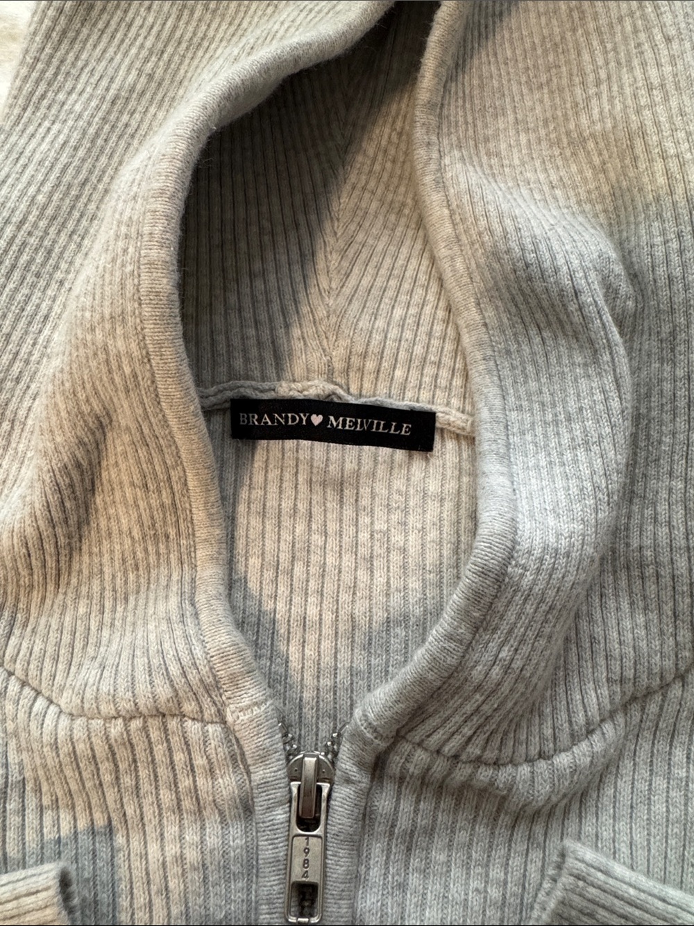 Brandy Melville Light Gray Ribbed Zip Hoodie